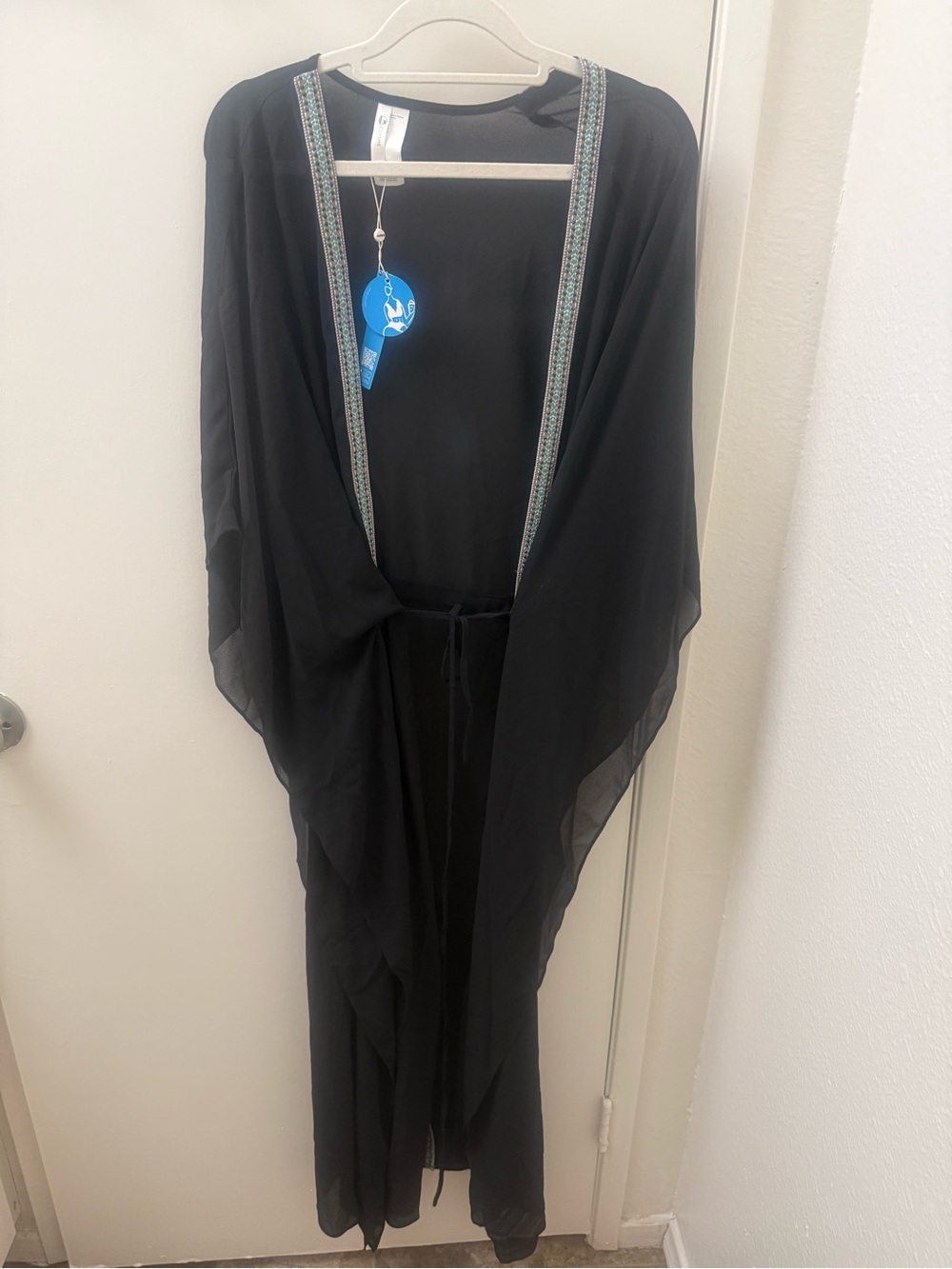Black Sheer Kimono Robe with Embroidered Trim - Women Intimates & Sleepwear